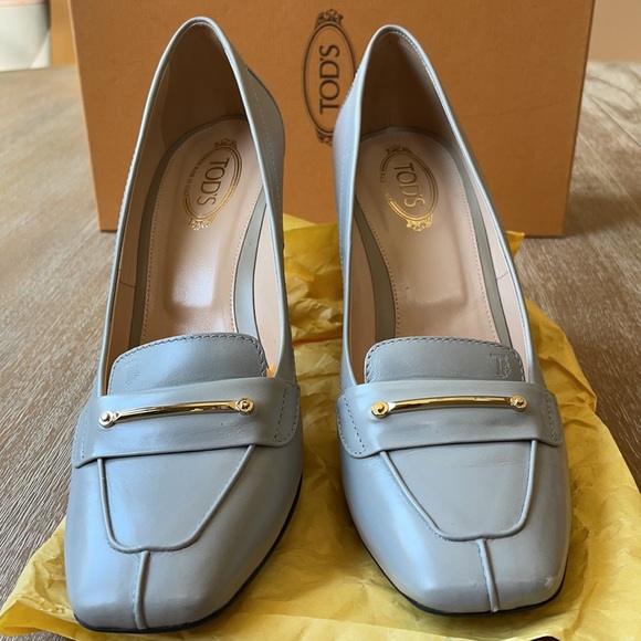 Tod’s Women’s Leather Gray Block Black Heel Size 38 - Picture 3 of 14